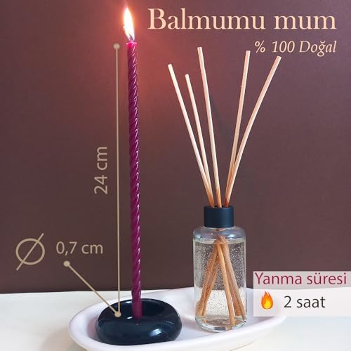 Alternative view of Balmumu Mum (10 Adet Bordo) 24Cm Burgulu Dilek Mumu Doğal Petek İnce Uzun Parti Nişan Ritüel Parti Kutlama Mumu Beeswax Candle Yogo (Bordo)