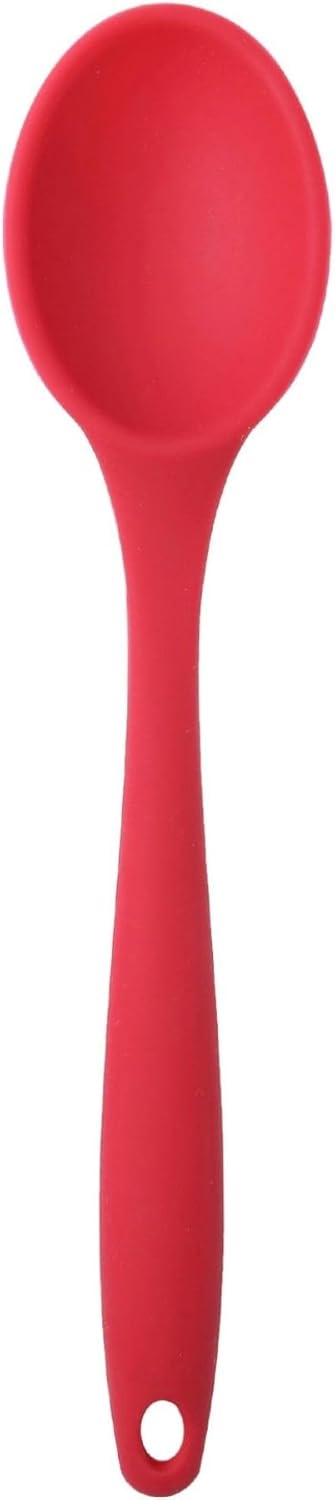Silikon Servis ve Yemek Hazırlama Kaşığı, Yumuşak Uç, Komple Silikon, 27 cm, Kırmızı Kaşık, Yanmaz Yapışmaz, Tencere Çizmez, 1 Adet