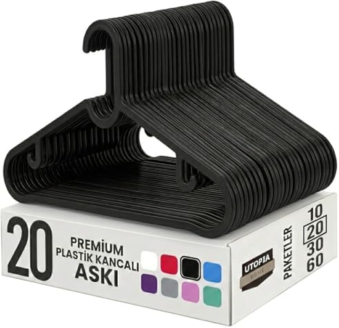 20 Adet Slim Plastik Elbise Askısı, Gardrop İçin Alan Tasarruflu Pantolon Gömlek Ceket Etek Askısı, Kıyafet Askısı, 38.5 cm x 18 cm (20, SİYAH) - Görsel 3