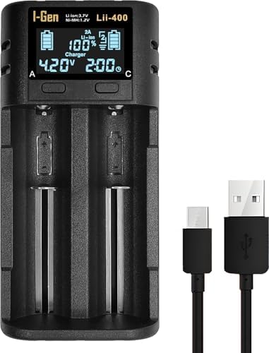 I-Gen Batteries Lii-400 Akıllı Li-ion Pil Şarj Cihazı, Type-C Girişli, LCD Ekranlı, 2 Slot Şarj, Li-ion & Ni-MH Uyumlu (18650/21700 / AA/AAA)