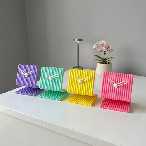 Dekoratif Masa Saati Sarı - Sessiz Analog Tıklamayan, Modern Minimalist, Ofis Çalışma Masası ve Yatak Odası Başucu Saati, 9x11 cm Küçük, Pille Çalışan