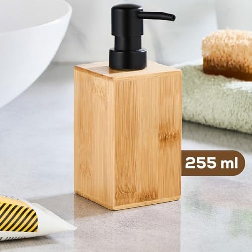 Alternative view of Bambu Sıvı Sabunluk | Ahşap El Sabunu, Losyon ve Şampuan Dispenseri | Modern Banyo, Mutfak ve Lavabo Düzenleyici (255ml) | Kare Bambu Sıvı Sabunluk | Mat Siyah Pompalı Ahşap Sabun Şişe