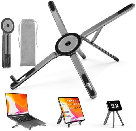 Dizüstü Bilgisayar Macbook Stand Magsafe İle Uyumlu Telefon Standı Manyetik Tripot 4in1 Portatif Kılıflı Alüminyum Portatif Bilgisayar Telefon Tablet İle Uyumlu Stand - Görsel 3