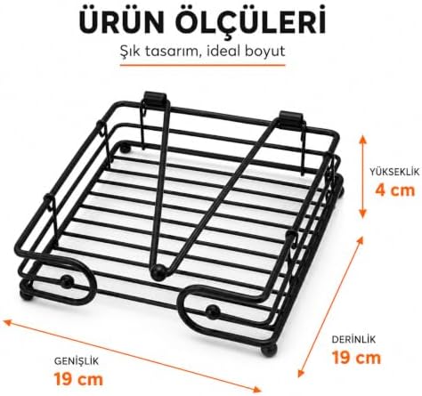 Alternative view of Metal Kare Peçetelik Siyah Masa Üstü Peçete Organizeri, Yaylı Baskı Sistemli Peçete Tutucu, 19x19x4 cm Modern Mutfak Peçeteliği, Tezgah Üstü Peçete Düzenleyici, Masası İçin Peçetelik