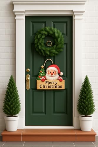 Gülümseyen Noel Babalı Ahşap Kapı Süsü Yılbaşı Mazemeleri Noel Yılbaşı Temalı Hediyeler Yılbaşı Süsü (20-25 cm) - Görsel 2