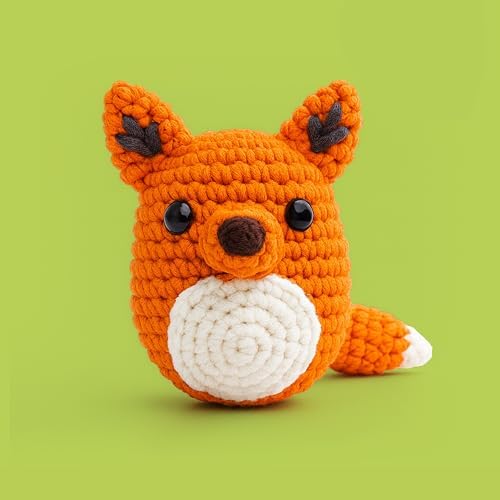 The Gookie Örgü Seti, Turuncu Tilki Amigurumi, Başlangıç Seviyesi Tığ İşi Kiti, Öğretici Video ve Malzemeler Dahil