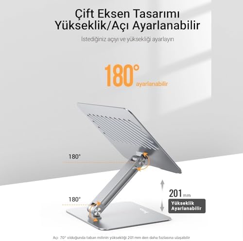 Juo Alüminyum Notebook Standı Yükseklik ve Eğim Ayarlı Ergonomik Metal Laptop Standı 11-17 inch arası notebook dizüstü bilgisayar standı, ayarlanabilir - Görsel 3
