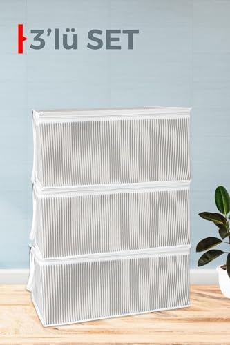 Baza Altı Düzenleyici Kumaş Hurç Büyük Boy Organizer (65 x 45 x 22) (3 Adet Gri Büyük Boy) - Görsel 2