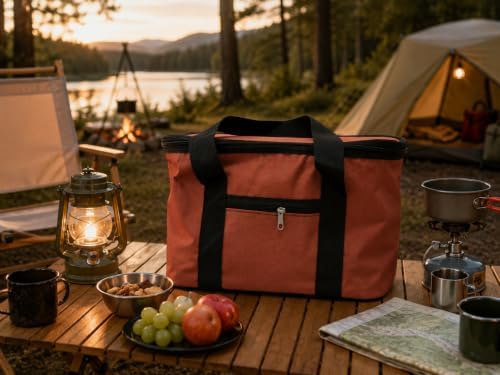 Kiremit Rengi 22 Litre Termal Piknik ve Taşıma Çantası – Su Geçirmez Kumaş, Kalın Yalıtımlı İç Kaplama, 2 Bölmeli Soğuk-Sıcak Tutucu Çanta (39x27x23 cm) - Görsel 3