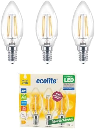 4W LED Filament Mum Ampul, E14 Duy, 2700K Sarı Işık, 470 Lümen, Şeffaf Cam, Akkor Görünümlü Dekoratif Lamba, 3'lü Paket