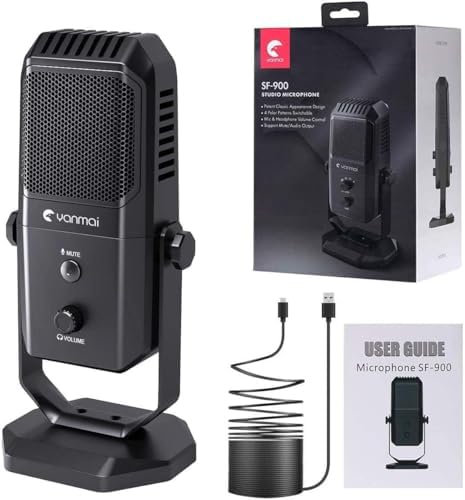 Yanmai Profesyonel USB Condenser Mikrofon – 4 Yönlü Direktif, 20Hz-20KHz Frekans, Kulaklık Çıkışı, Tek Tuş Sessize Alma, Ses Ayarı, 15mm Stand Uyumlu SF-900