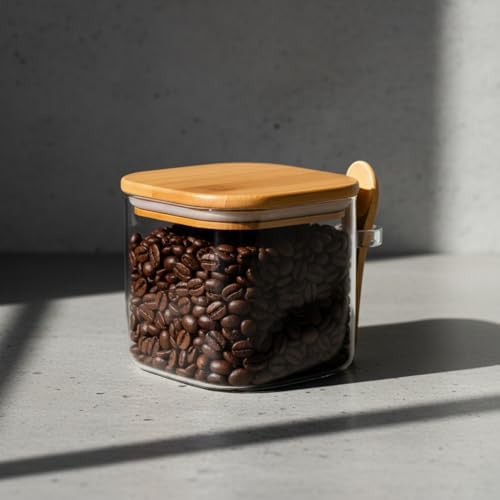 Alternative view of 600 ml Bambu Kapaklı ve Kaşıklı Kare Cam Kavanoz, Vakumlu Ahşap Kapaklı Baharatlık, Kendinden Kaşık Yuvalı Şeker, Kahve ve Banyo Tuzu Saklama Kabı