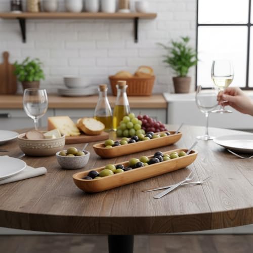 Alternative view of 35cm Bambu Zeytinlik – Doğal Ahşap Oval Uzun Servis Tabağı | Meze Sunumu, Çerezlik, Atıştırmalık Tabağı | Çevre Dostu Mutfak ve Sofra Aksesuarı