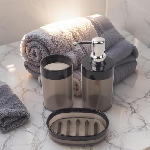 Akrilik 3'lü Banyo ve Lavabo Seti - Diş Fırçalık, Sıvı Sabunluk ve Katı Sabunluk - Şık, Dayanıklı, Modern Banyo Organizeri (ASORTİ)