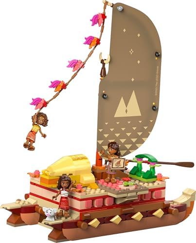 ǀ  Princess Moana’nın Macera Kanosu 43270, 6 Yaş ve Üzeri Kız ve Erkek Çocukları İçin Yaratıcı Oyuncak Yapım Seti, Tekne ve 4 Bebek Figürü, Doğum Günü Hediyesi (529 Parça)