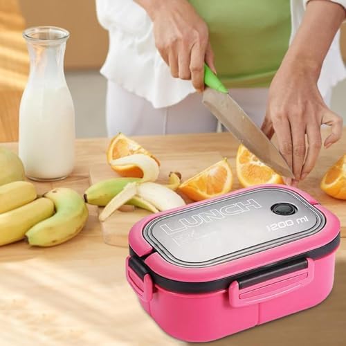 Alternative view of 1200 ml 2 Katlı 6 Bölmeli BPA'sız PP Plastik Sefer Tası ve Beslenme Çantası - Hava Kilitli  Lunch Box, Çatal ve Kaşık Dahil (Pembe)