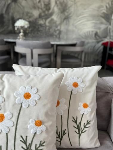 Alternative view of 2 Adet 40x40 cm Punch Papatya Desenli Gizli Fermuarlı Kırlent Kılıfı Dekoratif Yastık Kılıfı Salon Oturma Odası Kırlent Seti