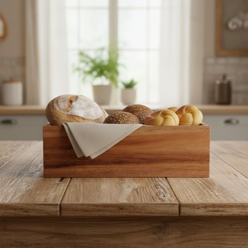 Alternative view of Akasya Ağacı Ekmeklik & Çok Amaçlı Organizer Kutu – 25x14x8 cm El Yapımı Doğal Ahşap Servis Tepsisi | Mutfak, Banyo, Ofis ve Ev Düzenleyici Kutu | Kulplu Dekoratif Ahşap Kutu