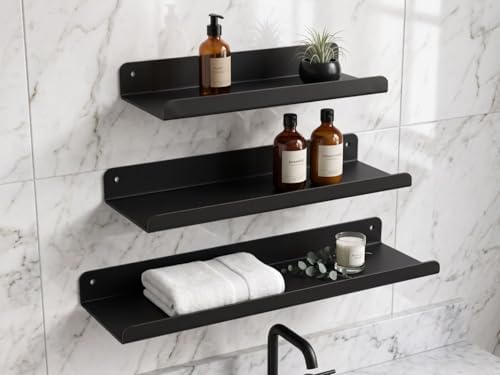 3’lü Metal Duvar Rafı Yapışkanlı Raf Seti Banyo Rafı Mutfak Rafı Dekoratif Duvar Rafı Siyah Minimal Raf Organizer Seti 30-35-40 cm