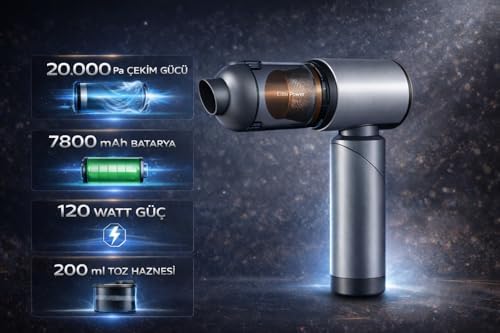 Alternative view of 20.000 Pa Kablosuz El Süpürgesi – 120W Güç, 7800 mAh Batarya, 200 ml Toz Haznesi, 8 Başlıklı, Taşıma Çantalı Mini Araç & Ev Süpürgesi (GRİ)