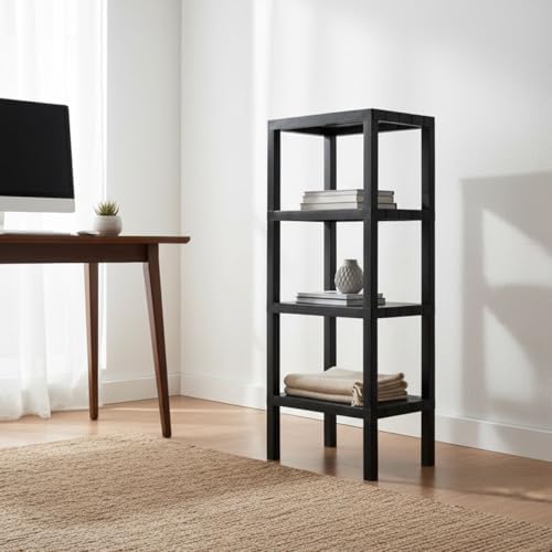 4 Katlı Köşe Rafı | Banyo, Mutfak ve Kiler İçin Yer Tasarruflu Organizer | Çok Amaçlı Plastik Raf | 4 Farklı Renk Seçeneği (38x29x100cm) (SİYAH)