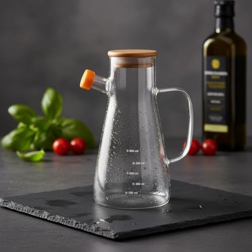 Alternative view of 1 Adet 900 ML Bambu Kapaklı Borosilikat Cam Yağlık ve Sirkelik, Isıya Dayanıklı ve Ölçekli Tasarım, Damlatmaz Ağızlı Modern Mutfak Sosluk Şişesi