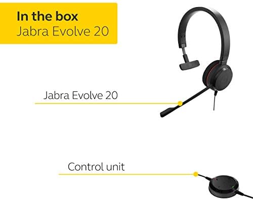 Evolve 20 UC Mono Headset – Unified Communications Headphones for VoIP Softphone with Pasif Noise Cancellation – USB-Cable with Controller – Black
