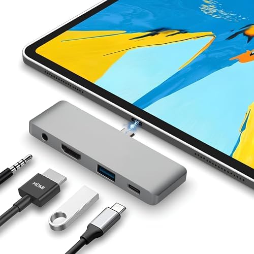 Alternative view of Type C Hub (4 Port), 85W PD Type-C Port 4K 30HZ veya 1080P 60HZ HDMI, 1 Adet USB 3.0 Port Şarj ve Veri Transfer, 3.5mm Jak Kulaklık Ses Grişi, MacBook Pro/Air/iPad/iPhone vb. Uyumlu