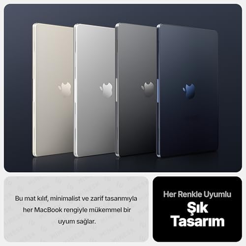 MacBook Air 13,6 ile Uyumlu M4 (A3240) M3 (A3113) M2 (A2681) Polikarbonat Sert Koruyucu Çizilme ve Darbe Önleyici Kılıf (Mat-Şeffaf, 13.6 inç 2022-2023-2024-2025) - Görsel 2