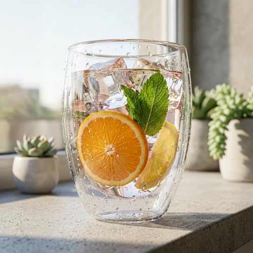 Alternative view of Çift Cidarlı Borosilikat Cam Kupa - 350 ml Isıya Dayanıklı, El Yakmayan Yüzen Bardak (1 Adet)
