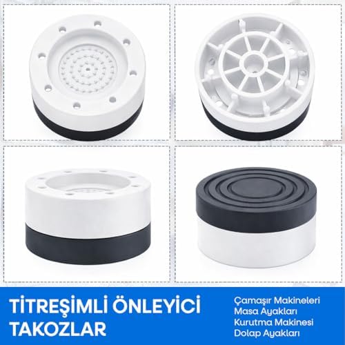 Beyaz Eşya Ayağı Çamaşır Makinesi Mobilya Titreşim Önleyici Kaydırmaz Yükseltici 4 Lü BEYAZ (3.5 CM)