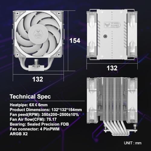Scythe Mugen 6 TUF GAMING EDITION BEYAZ, 120mm WONDER TORNADO Fanlı Sessiz Hava Soğutucu, Intel LGA 1700 & AMD AM5/AM4 Uyumlu – Tower Soğutucu