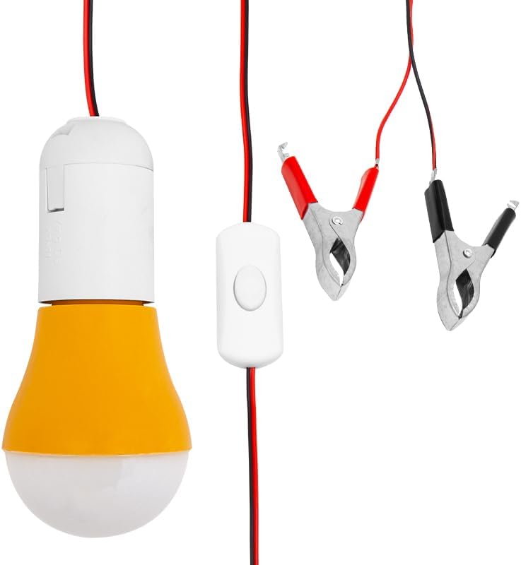 4 Metre Kablolu, Akü maşalı, 12 Volt, 10 Watt, Beyaz 6500K, Led Ampul, (DC 12 Volt Aküler İçin), Kamp, karavan, tekne, 1 Adet,