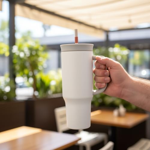1200 ml Pipetli ve Kulplu Çelik Termos - Yeşil ve Beyaz Renk Seçenekli Dev Boy Sıcak/Soğuk Tutucu Seyahat Bardağı (BEYAZ) - Görsel 3