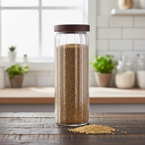 Akasya Kapaklı Uzun Çizgili Cam Kavanoz (1250 ml) | Hava Geçirmez, Modern Fitilli Tasarım Gıda Saklama Kabı | Makarna, Bakliyat, Kahve ve Çay Kavanozu (9x25 cm) - Görsel 2