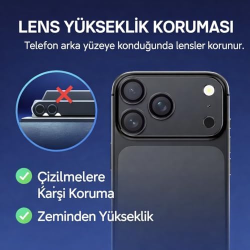Alternative view of iPhone 17 Pro/Pro Max için, Kamera Lens Koruyucu, Mavi, Beyaz,Turuncu, Temperli Cam, Çizilmeye Dayanıklı, 360° Koruma (17 Pro/Beyaz)