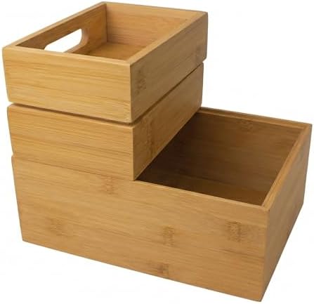 3'lü Modüler Bambu Organizer Set - Üst Üste Geçebilen Çok Amaçlı Çekmece İçi ve Masaüstü Düzenleyici Kutu - Banyo, Mutfak ve Ofis İçin Ahşap Saklama Seti - Görsel 3