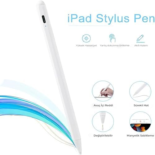 Alternative view of iPad Kalem – Apple Pencil Alternatifi iPad Pencil | USB-C Hızlı Şarj, Palm Rejection, 8 Saat Pil | iPad 6-10, Air, Pro, Mini Uyumlu, 2 Yedek Uç