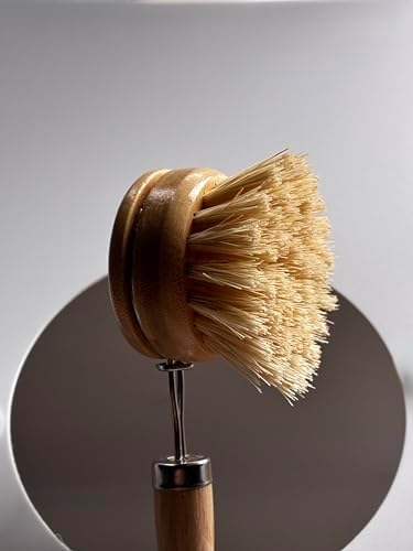 Değiştirilebilir Başlıklı Bambu Bulaşık Fırçası, Kolayca Değiştirilebilir Sisal Fırçalı Başlık, Ergonomik Bambu Sapı, Paket İçerisinde Bir Adet Ekstra Yedek Başlık
