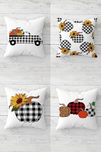 Ekose Balkabağı Desenli Hallowen Gizli Fermuarlı Kırlent Kılıfı Koltuk Yastık Kılıfı Takım(4adet), Siyah-Beyaz-Kırmızı 45 x 45 - Görsel 3