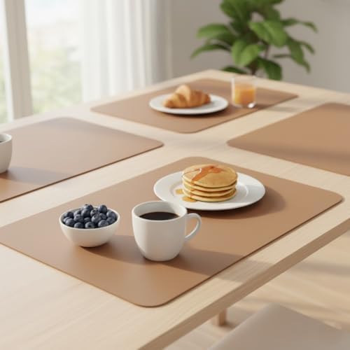 2 Adet Amerikan Servis – 44x35 cm Taba Renk Suni Deri Masa Altlığı, Su Geçirmez, Kaymaz, Isıya Dayanıklı Şık Sofra ve Masa Koruyucu Placemat Seti - Görsel 3