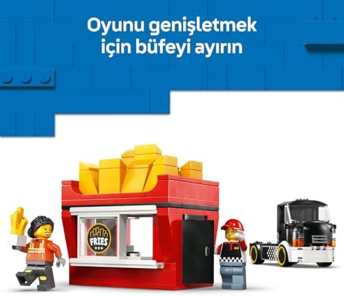 City Patates Kızartması Kamyonu 60488 – 5 Yaş ve Üzeri Çocuklar için Satıcı ve Müşteri Minifigürü ile Yemek Aksesuarları İçeren Yaratıcı Oyuncak Yapım Seti, Çocuklar için Hediye Fikri (216 Parça)