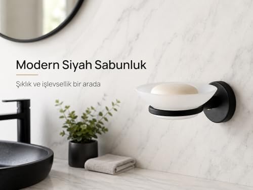 Alternative view of Sabunluk Siyah, Duvar Tipi, Metal, Yapışkanlı ve Vidalı Montaj, 35 mm Oval Bantlı Banyo Aksesuarı