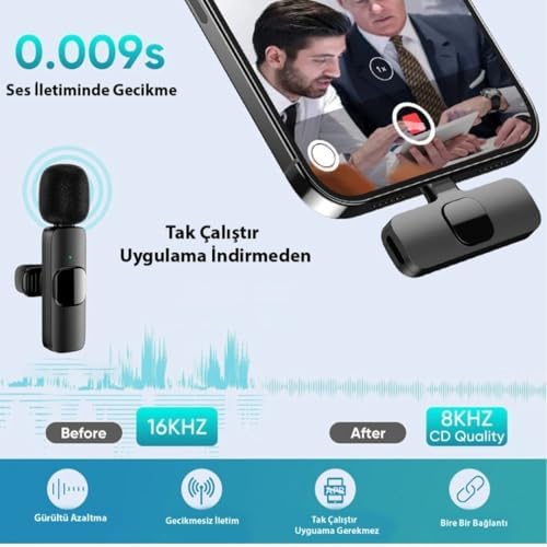 Alternative view of K9-D Type C Lightning Wireless (Kablosuz Mikrofon) Dönüştürücülü Tak Çalıştır Android Telefon Tablet Ipad Tekli Yaka Mikrofonu K9-D