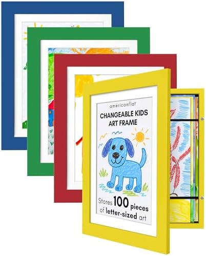 Kids Artwork Frame Changeable (Multicolor) - Magnetic Door Holds 100 Art Pieces - 8.5x11 Letter Size Display with Mat or 10x12.5 Without Mat - My Mini Masterpiece (Set of 4) - Görsel 3