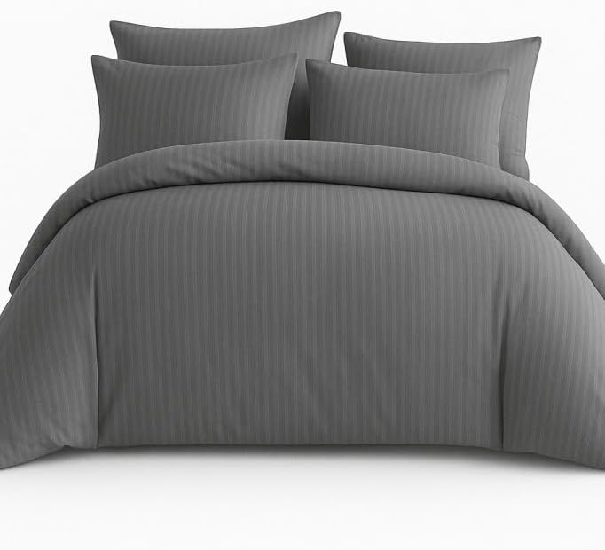 Alternative view of Çift Kişilik Çizgili Saten Nevresim Takımı%100 Pamuk 200x220 - Yumuşak Dokulu Lüks Nevresim Takımı - 4 Parça - Nevresim 200x220 cm, Çarşaf 240x260 cm, Yastık Kılıfı 50x70 cm (2 Adet)