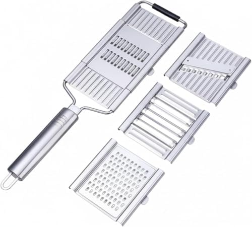 4 Bıçaklı Metal El Rendesi – Mandolin Tipi Çok Amaçlı Rende ve Dilimleyici, Peynir Sebze Meyve Doğrayıcı, Paslanmaz Çelik Gövde, Ergonomik Saplı Pratik Mutfak Aleti