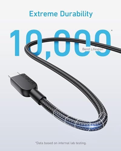 240 W USB-C - USB-C Kablosu, 90 cm Çift Örgülü Naylon Tip-C Şarj Kablosu, Siyah - A81C5