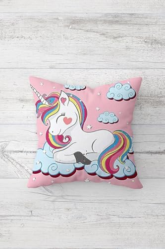 Alternative view of Sevimli Unicorn Desenler Gizli Fermuarlı Kırlent Kılıfı Koltuk Yastık Kılıfı Takım(4ADET), Pembe-Siyah 45 x 45