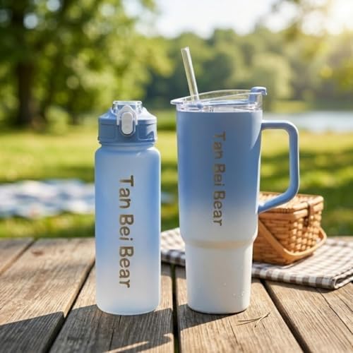 2’li Matara ve Pipetli Mug Bardak Seti – 900 ml Spor Suluk + 1500 ml Pipetli Termal Mug Bardak, Günlük Kullanım İçin İçecek Seti - Görsel 3